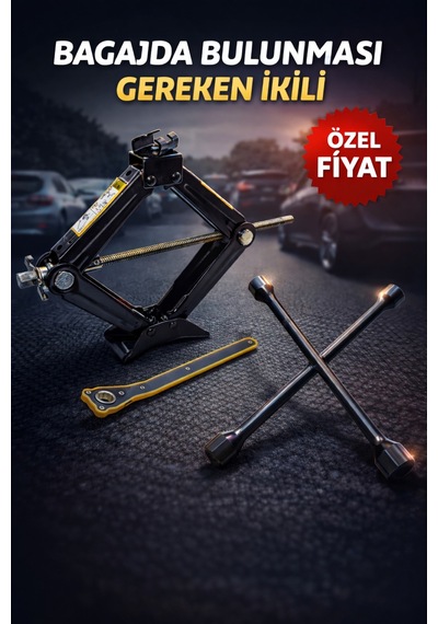 Araç Kriko Ve Bijon Anahtarı Seti Bagaj İçin Zorunlu İkili Oto Lastik Değiştirme Krikosu