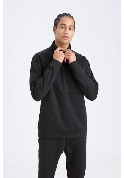 DeFactoFit Standart Fit Dik Yaka Fermuarlı Skuba Dalgıç Kumaş Sporcu Sweatshirt D7305AX25SPBK81