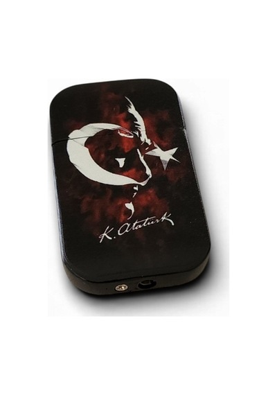 Türk Bayrağı Silüeti Ve Atatürk İmzalı Siyah Metal Çakmak - Minimalist Milli Tasarım Çok Renk