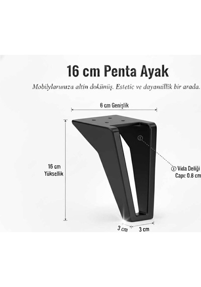 Penta 15 Cm Siyah Koltuk Baza Dolap Tv Ünitesi Yatak Odası Konsol Çocuk Ve Genç Odası Ayağı Siyah