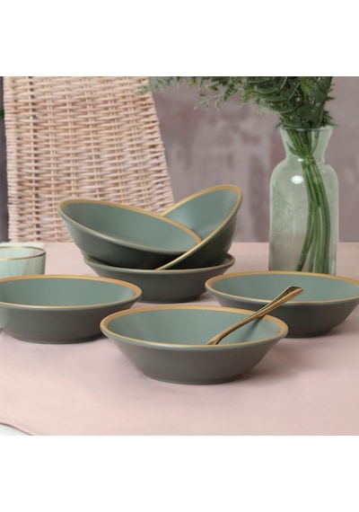 Mat Yeşil Gold File Hitit Yemek Tabağı 18 Cm 6 Adet - 322 Çok Renkli