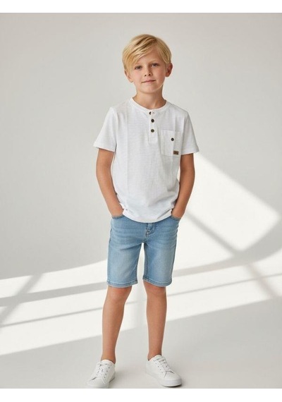 Zekids Erkek Çocuk Pamuklu Düğmeli Basic T-shirt-16780 Ekru