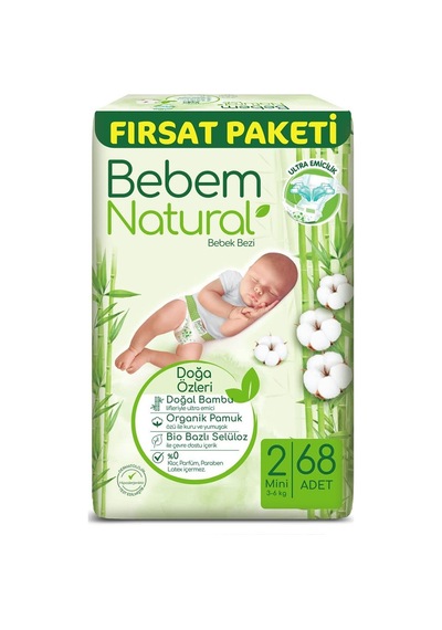 Bebem Natural Bebek Bezi Mini 2 Beden Fırsat Paketi 68 Adet