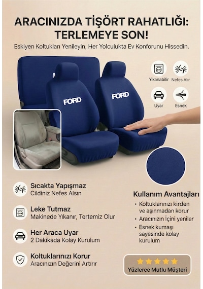 Ford Tourneo İle Uyumlu Servis Tipi Koltuk Kılıfı Penye Dokuma Lacivert