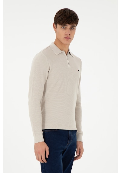 U.S. Polo Assn. Erkek Regular Fit Yarım Fermuarlı Taş Basic Kazak 50298266-VR049