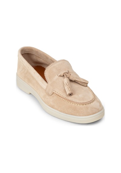 Deery Kadın Hakiki Süet Bej Püsküllü Loafer - 02040zbejc01