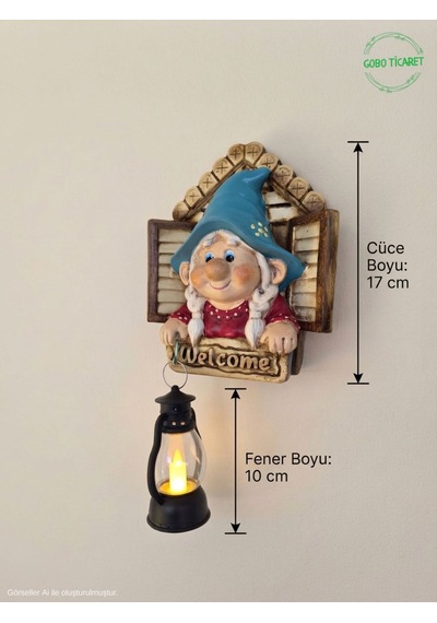 Fenerli Welcome Cüce Kız Dekoratif Kapı Ve Duvar Süsü Renk Seçenekli 17x15 Cm. Mavi
