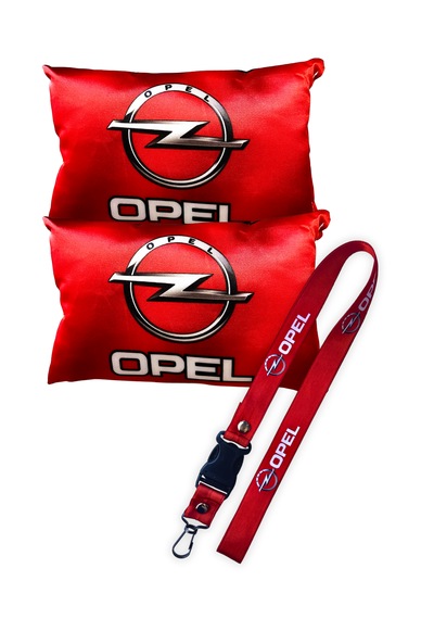 Opel Logolu Dijital Baskılı Kırmızı Araç Boyun Yastığı & Oto Ayna Askısı 2 Li Şık Aksesuar Seti Kırmızı