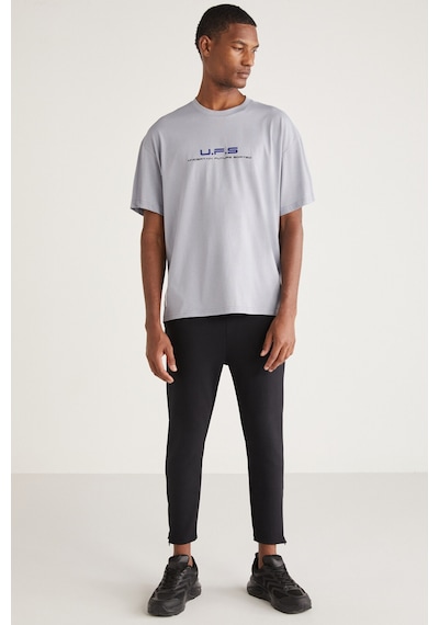 Grımelange Crıspın Erkek Bisiklet Yaka %100 Pamuk Baskı Detaylı Açık Gri T-shirt