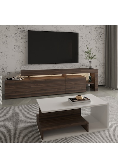 İnarch Dizayn Beliz Led Işıklı Tv Sehpası Ve Vera Orta Sehpa Set - Oturma Odası Modern Takım Beyaz - Ceviz İnarch Dizayn Beliz Led Işıklı Tv Sehpası Ve Vera Orta Sehpa Set - Oturma Odası Modern Takım Beyaz - Ceviz
