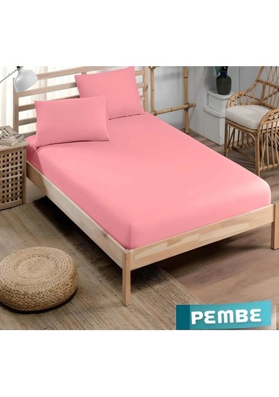Pamuklu Ranforce Kumaş Lastikli Fitted Yastıklı Çarşaf Seti Battal Boy Pembe