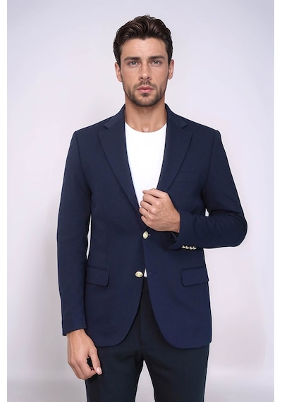 Lacivert Kendinden Desenli Örme Altın Renk Metal Düğmeli Slim Fit Erkek Blazer Ceket - Wessi Navy Blue Lacivert Kendinden Desenli Örme Altın Renk Metal Düğmeli Slim Fit Erkek Blazer Ceket - Wessi Navy Blue