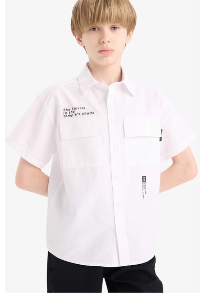 DeFacto Erkek Çocuk Oversize Geniş Kalıp Polo Yaka Baskılı Poplin Kısa Kollu Gömlek E5034A825SMWT34