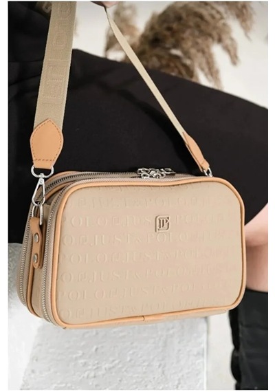 Just Polo Kadın Günlük Kullanıma Uygun Gofraj Baskılı Lüks Omuz Çantası Shoulder Bag Kum Taba