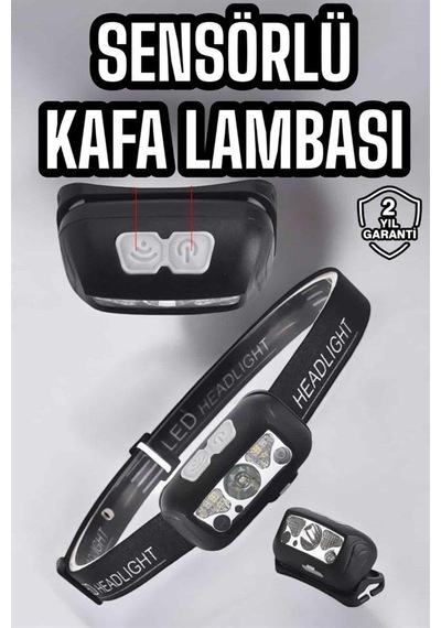Kafa Lambası Kamp Lambası Sensörlü Şarjlı Ayarlanabilir Gri