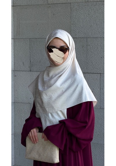Qalortex Scarf Premium Jakarlı Mira B.boy Eşarp -ekru