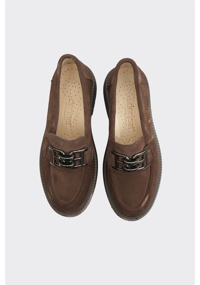 Derinet Hakiki Deri Tokalı Kadın Loafer Kahve Süet Kahve Süet