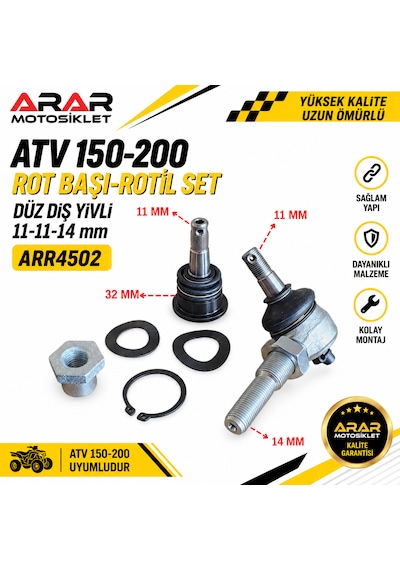 Atv 150-200 Rot Başı-rotil Set Düz Diş Yivli 11-11-14 Mm - 4502