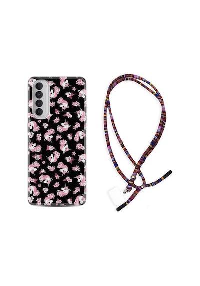 Oppo Reno 4 Pro Kılıf Rasta Boyun Askılı Unicorn Flowers 1406