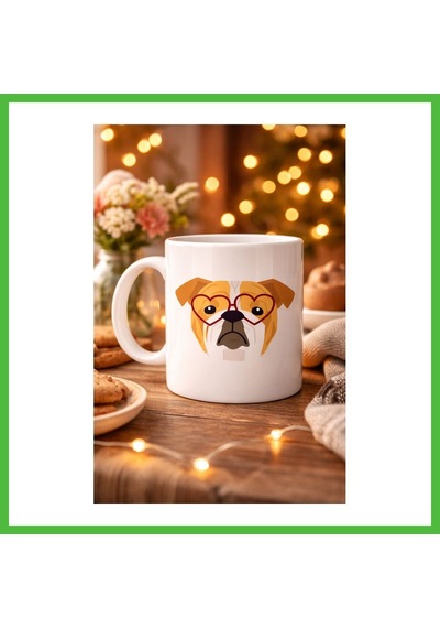 Vaveni Kalpli Gözlüklü İngiliz Bulldog Tasarımlı Porselen Kupa Model 52 Sevimli Köpek Desenli Kahve & Çay Kupası Arz Çok Renkli