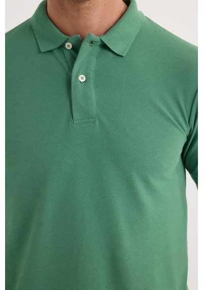 Tudors Erkek Slim Fit Dar Kesim Pamuklu Yumuşak Dokulu Serin Tutan Kumaş Düz Pike Yeşil Polo Yaka Tişört-33703 Yeşil