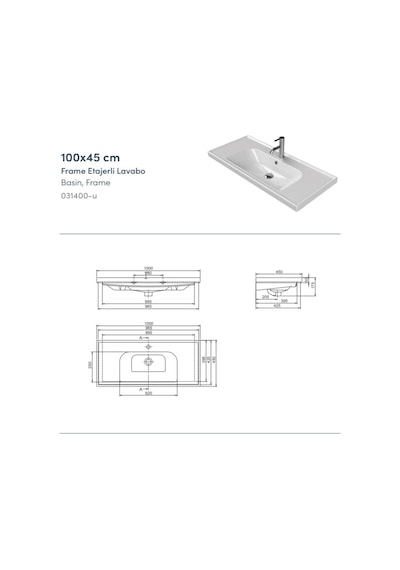 Turkuaz Seramik Frame 031400-U Seramik Lavabo 100 CM