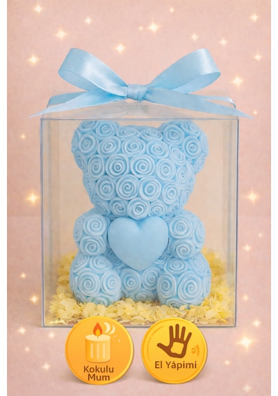 20'li Ayıcık Şeklinde Kokulu Mum Söz Nişan Baby Shower Hediyeliği Mavi