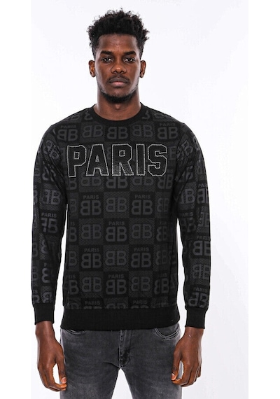 Siyah Taşlı Desenli Sweatshirt - Wessi Siyah