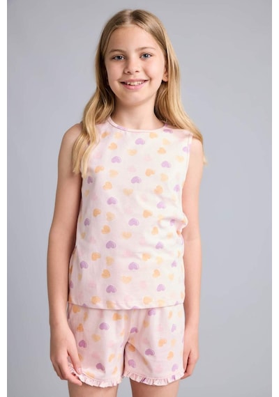 Defacto Regular Fıt Elastik Bel 2li Kalpli Açık Pembe Pijama Takımı Kız Çocuk I0406a826hspn638 Pembe-pn638
