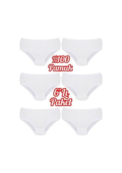 Özten 6'lı Paket % 100 Pamuk Kalpli Yüksek Bel Bato Kadın Külot Ozt6100 Beyaz