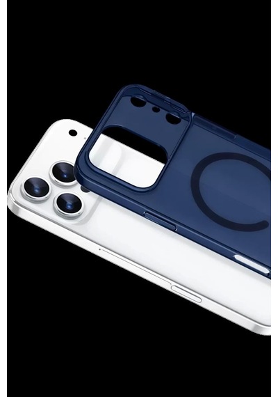 Apple İphone 17 Pro Max Combo Sert Şeffaf Magsafe Kapak - Mavi