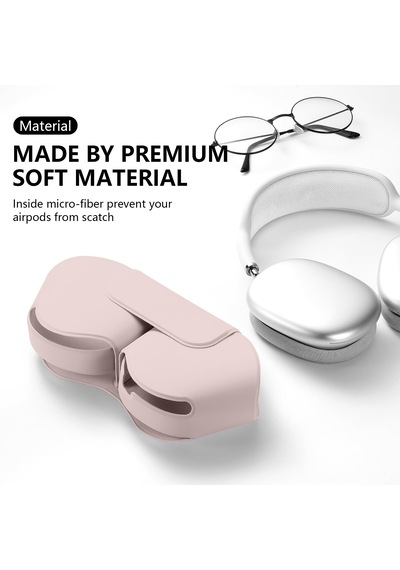 Apple Uyumlu AirPods Max İle Uyumlu Koruyucu Kılıf, Pu Deri, Mıknatıslı Kapama, Sleep Mode Destekli, Çizilmez Toz Pembe