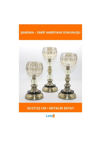Şık Cam 3'lü Şamdan Seti 33 Cm, 27 Cm, 22 Cm Yükseklik 1 Adet