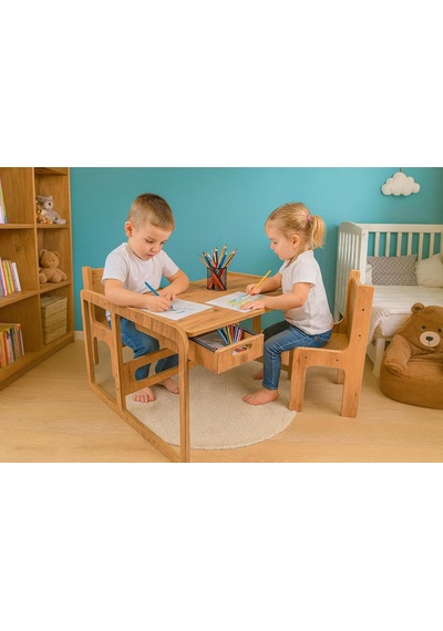 İki Kişilik Çekmeceli Ahşap Çocuk Oyun & Aktivite Masa Ve Sandalye Takımı - 18mm Ceviz Renk Mdf Çok Renkli İki Kişilik Çekmeceli Ahşap Çocuk Oyun & Aktivite Masa Ve Sandalye Takımı - 18mm Ceviz Renk Mdf Çok Renkli