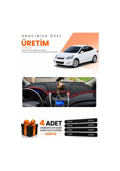 Hyundai Accent Blue 2011-2017 Uyumlu Torpido Koruma Örtüsü Oto Kılıfı - Siyah Kırmızı
