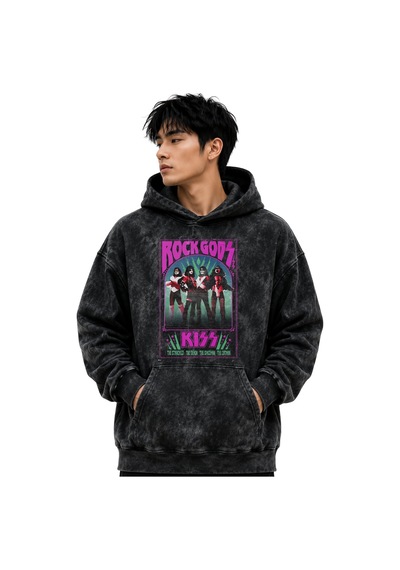 Sevbano Rock Gods Kiss Rock Metal Müzik Grubu Baskılı Unisex Oversize Yık Siyah