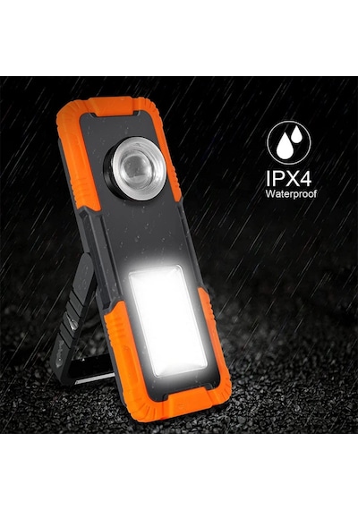 Şarjlı Tamirci Lambası 3 Modlu Led Çalışma Lambası Mıknatıslı & Askılı Ipx4 Suya Dayanıklı Siyah