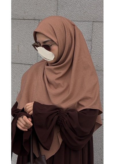 Qalortex Scarf Premium Jakarlı Hüma Büyük Boy Eşarp -vizon