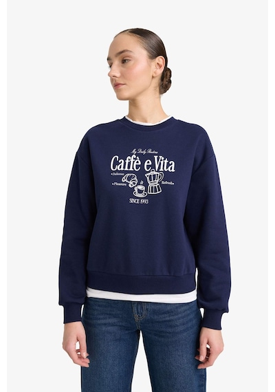 Defacto Relax Fit Bisiklet Yaka Baskılı Kalın Sweatshirt G6298ax25wnnv251 Lacivert-nv251