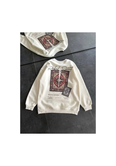 Butik İstanbul Bisiklet Yaka Baskılı Sweatshirt - Beyaz