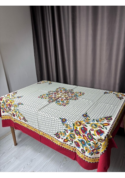 Kolay Temizlenebilir Renkli Cıvıl Cıvıl Desenli Masa Örtüsü 170x170 Cm Beyaz - Siyah