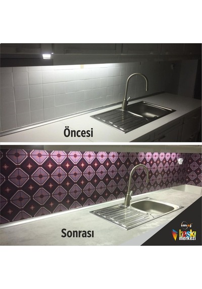 Mutfak Tezgah Arası Kendinden Yapışkanlı Folyo Kaplama Bordo Fayans Desen 60cmx100cm
