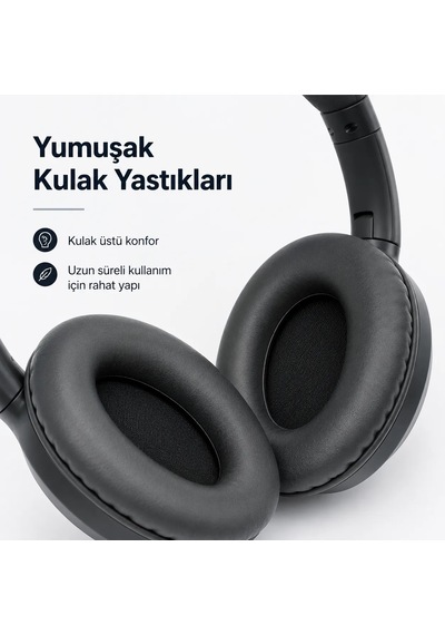 PELL T900 ANC Kablosuz Bluetooth 5.3 Kulak Üstü Kulaklık, Aktif Gürültü Engelleyici Kulaklık - Siyah