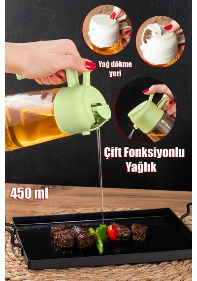 Porsima 2086-3 Çok Amaçlı Cam Sprey Şişe -yağdanlık Limon Sirke Sos Püskürtücü, Sızdırmaz Yağlık Yeşil 450ml