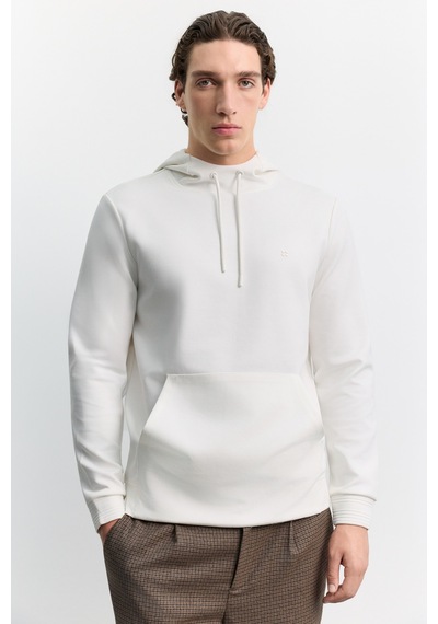 Avva Erkek Ekru Kapüşonlu Kolay Ütülenebilir İnterlok Regular Fit Sweatshirt B001034