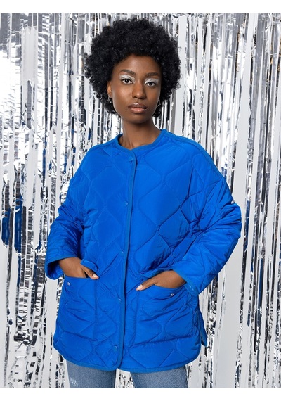 Oversize Kadın Mont Saks Mavi