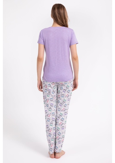Arnetta Eat Sleep Coffee Repeat Lila Kadın Pijama Takımı 5274-28927 Lila