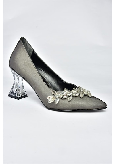 Fox Shoes Platin Saten Kumaş Taşlı Kadın Ayakkabı M246014004 Platin