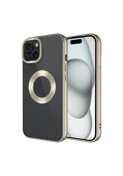 Apple Uyumlu iPhone 15 Kılıf Tek Kamera Çerçeveli Logo Gösteren Zore Omega Kapak Titanyum