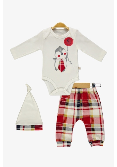 Mnk Baby & Kids Kravatlı Penguen Badi , Pantolon , Şapka Penye Takım Mnk0587 Kırmızı